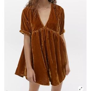 Free People Ivy Gold Velvet Mini Dress